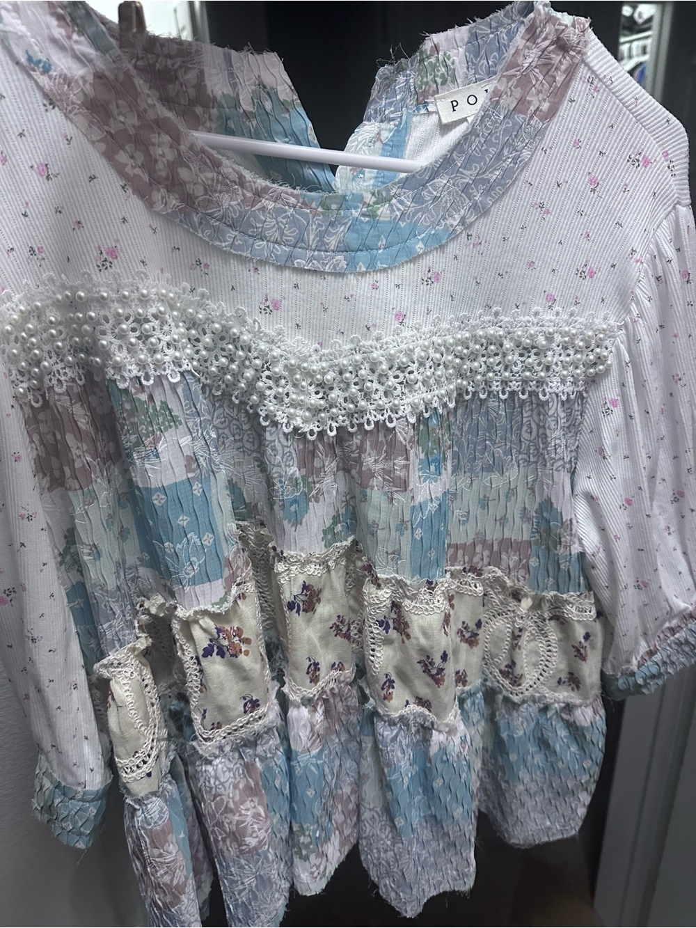 POL Boho Patchwork Tunic - Blue, Cream & Tan - Picture 4 of 5